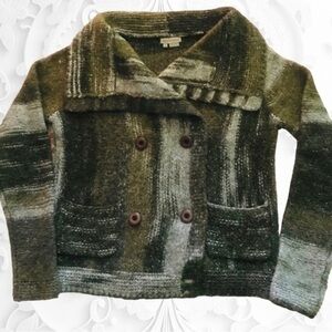 ROYAL Robbins Green & Grey/Black Ombré Knit Double Breasted Sweater/Cardigan